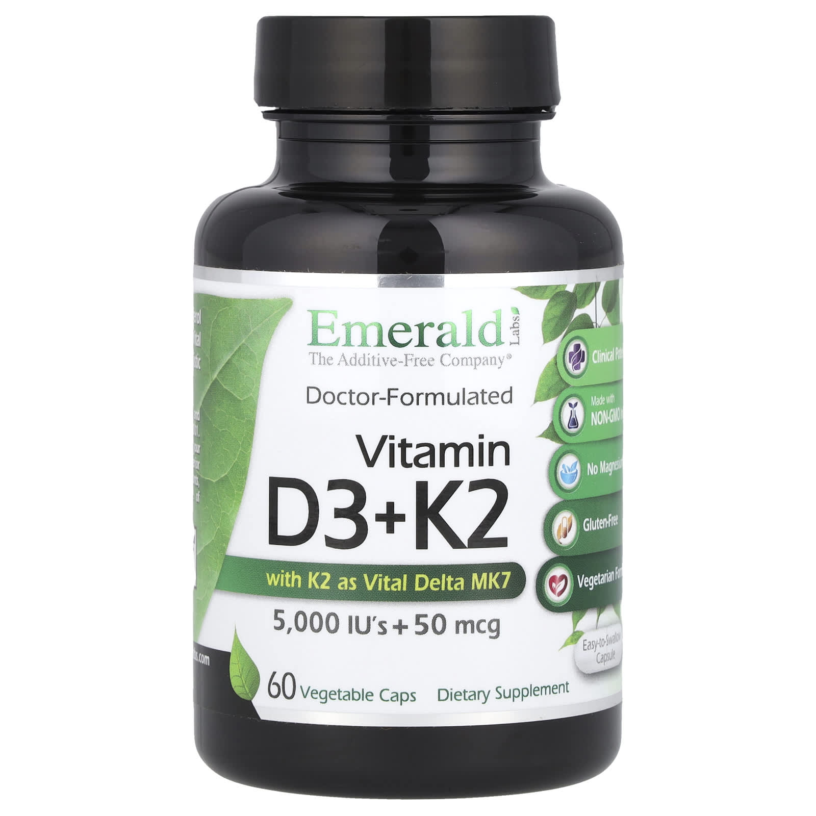 Emerald Laboratories, Vitamin D3 + K2, 60 Vegetable Caps UPC 743650003631 | HiLife Vitamins